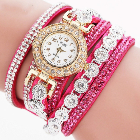 2 PCS Small Dial Diamond-plated Winding Bracelet Quartz Watch(Rose red)