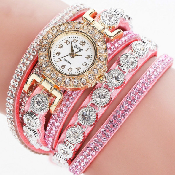 2 PCS Small Dial Diamond-plated Winding Bracelet Quartz Watch(Pink)