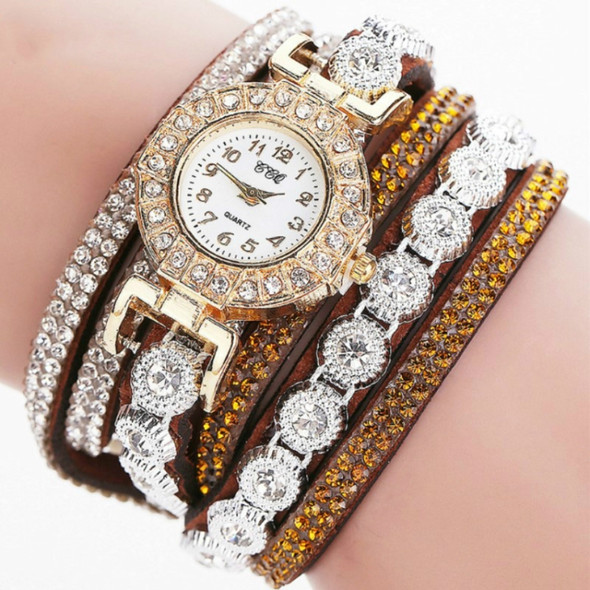 2 PCS Small Dial Diamond-plated Winding Bracelet Quartz Watch(Brown)