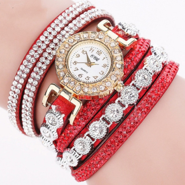 2 PCS Small Dial Diamond-plated Winding Bracelet Quartz Watch(Red)