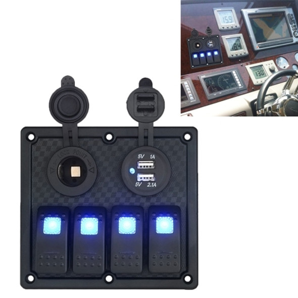 5Pin Multi-function Combination Switch Panel Cigarette Lighter Socket + Double Lights 4 Way Switches + Dual USB Charger  for Car RV Marine Boat