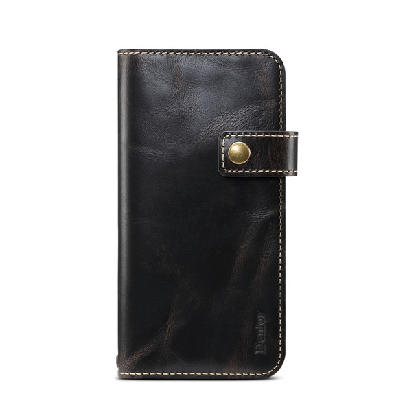 For iPhone XS Max Denior Oil Wax Cowhide DK Magnetic Button Horizontal Flip Leather Case with Holder & Card Slots & Wallet(Black)