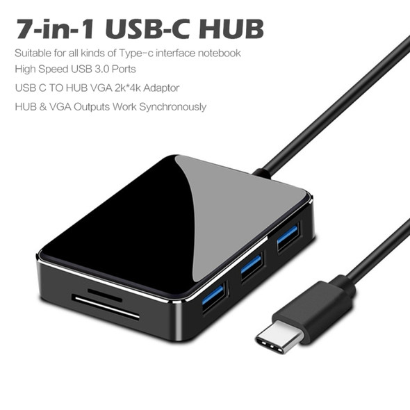 USB C to HDMI/VGA/USB 3.0 Hub Adapter, GOXMGO 7 in 1 USB C Hub Adapter with 3 USB 3.0 Port, SD TF Card Reader for 2016 2017 MacBook Pro, Type-C Devices