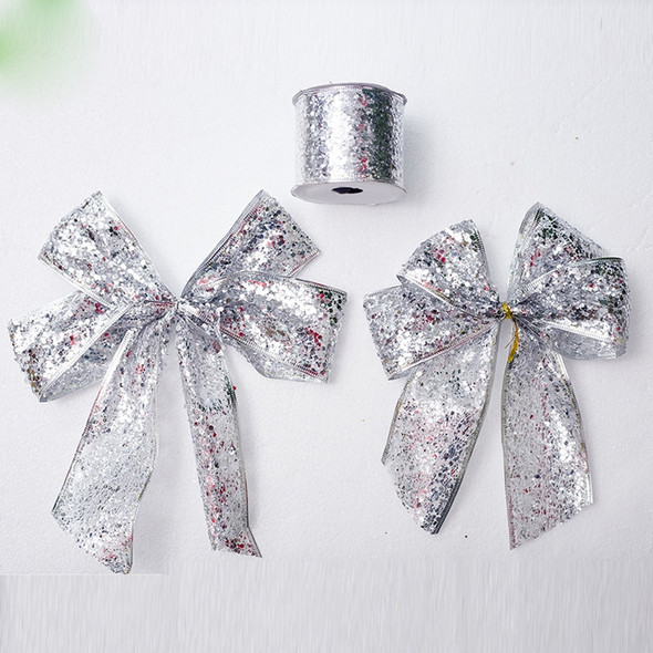 2 Rolls Christmas Sequins Ribbon Bow Ornament(Silver Sequins)