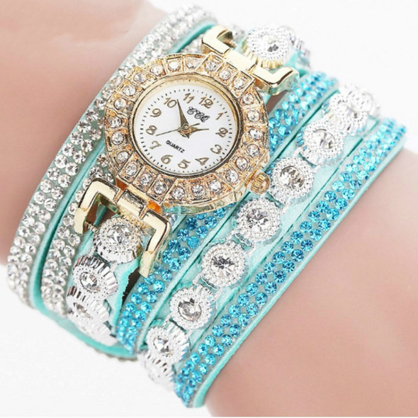 2 PCS Small Dial Diamond-plated Winding Bracelet Quartz Watch(light Green )