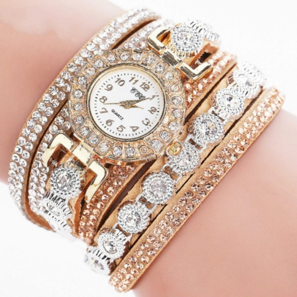 2 PCS Small Dial Diamond-plated Winding Bracelet Quartz Watch(Milky white)