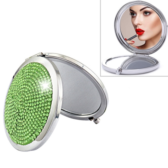 Diamond-encrusted Metal Double Side Folding Mini Portable Round Small Makeup Mirror(Green)