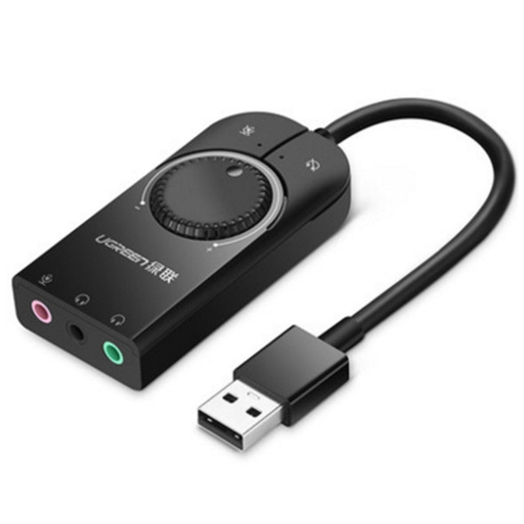 UGREEN CM109 USB to 3-ports 3.5mm Computer External Audio Card with Volume Adjustment Wheel, Length: 15cm