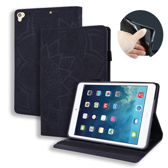 For iPad Pro 9.7 inch Calf Pattern Double Folding Design Embossed Leather Case with Holder & Card Slots & Pen Slot & Elastic Band(Black)