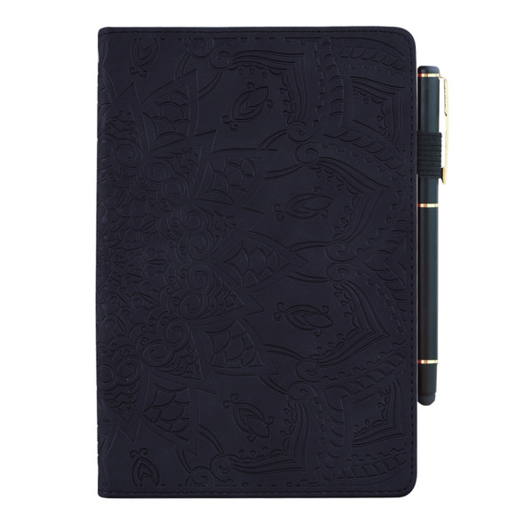 For iPad Pro 9.7 inch Calf Pattern Double Folding Design Embossed Leather Case with Holder & Card Slots & Pen Slot & Elastic Band(Black)