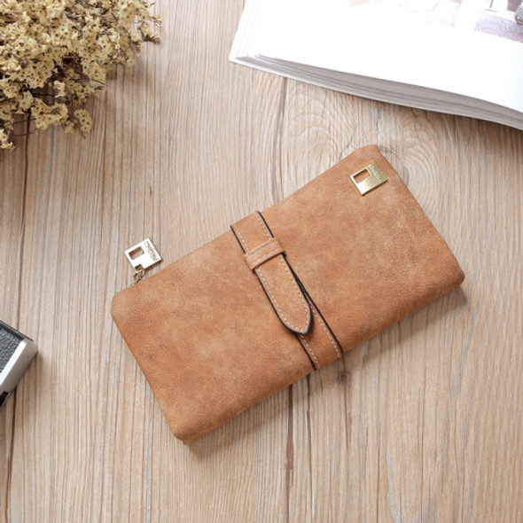 Solid Drawstring Nubuck Leather Zipper Long Women Wallet Phone Bag Purse Card Holder(Brown)