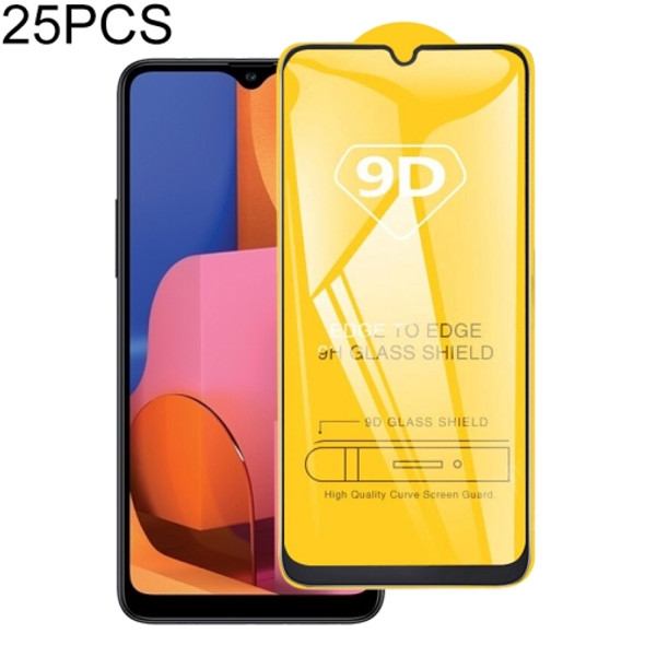 25 PCS For Galaxy A20s 9D Full Glue Full Screen Tempered Glass Film