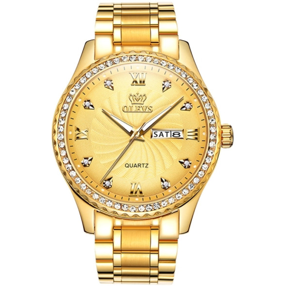 OLEVS 5565 Men Fashion Waterproof Stainless Steel Strap Diamond Quartz Watch(Gold)