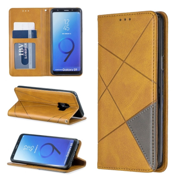 Rhombus Texture Horizontal Flip Magnetic Leather Case with Holder & Card Slots & Wallet For Galaxy S9(Yellow)