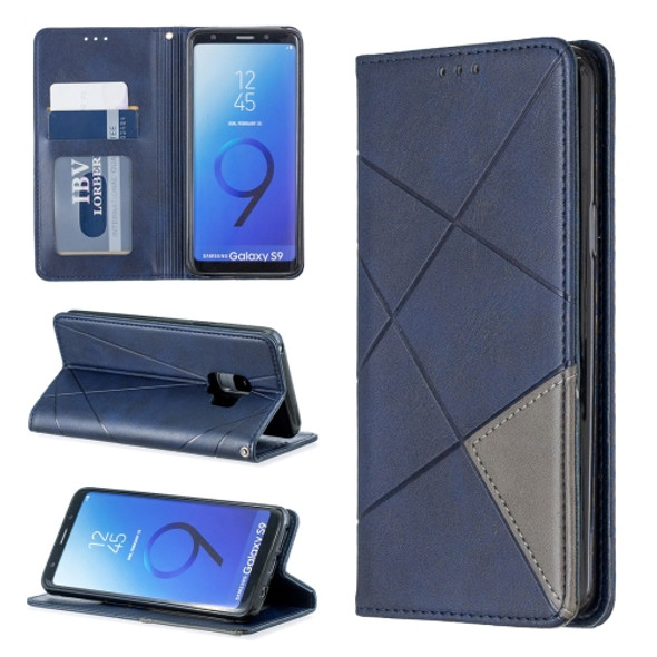 Rhombus Texture Horizontal Flip Magnetic Leather Case with Holder & Card Slots & Wallet For Galaxy S9(Blue)