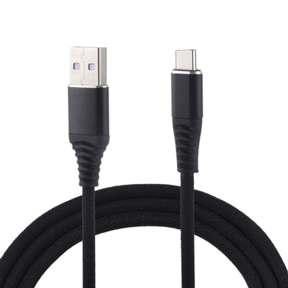 1m Cloth Braided Cord USB A to Type-C Data Sync Charge Cable, For Galaxy, Huawei, Xiaomi, LG, HTC and Other Smart Phones (Black)