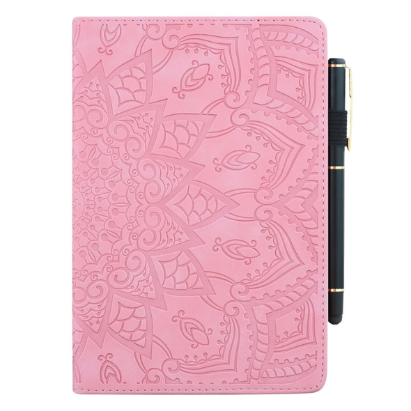 For iPad Pro 9.7 inch Calf Pattern Double Folding Design Embossed Leather Case with Holder & Card Slots & Pen Slot & Elastic Band(Pink)