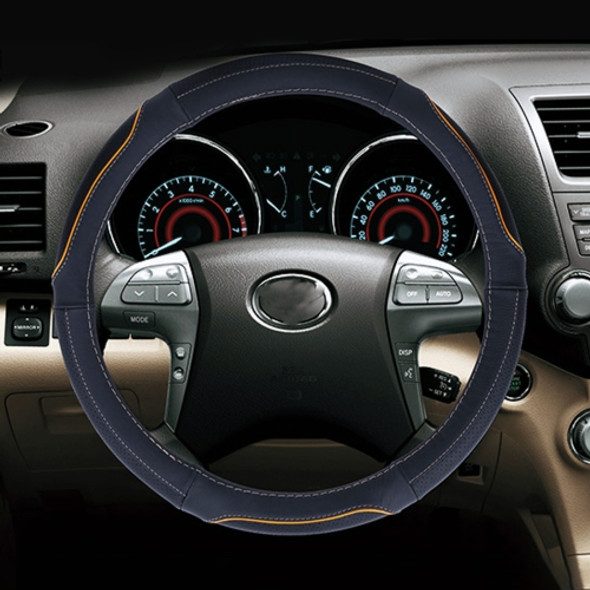 Universal Car Genuine Leather Colorful Stripe Steering Wheel Cover, Diameter: 38cm (Orange)