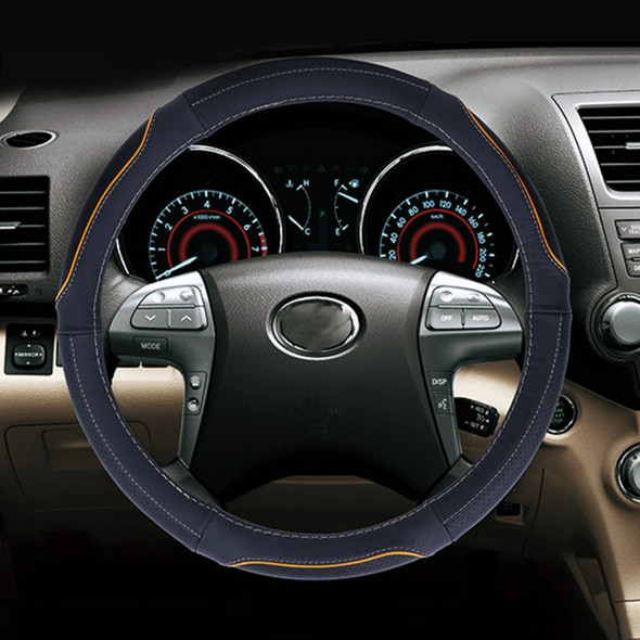 Universal Car Genuine Leather Colorful Stripe Steering Wheel Cover, Diameter: 38cm (Orange)