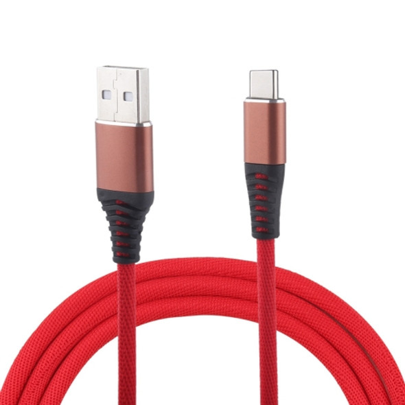 1m Cloth Braided Cord USB A to Type-C Data Sync Charge Cable, For Galaxy, Huawei, Xiaomi, LG, HTC and Other Smart Phones (Red)