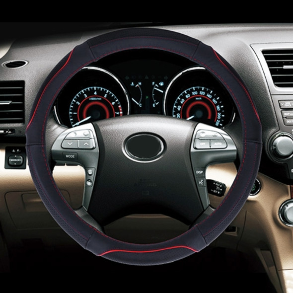Universal Car Genuine Leather Colorful Stripe Steering Wheel Cover, Diameter: 38cm (Red)
