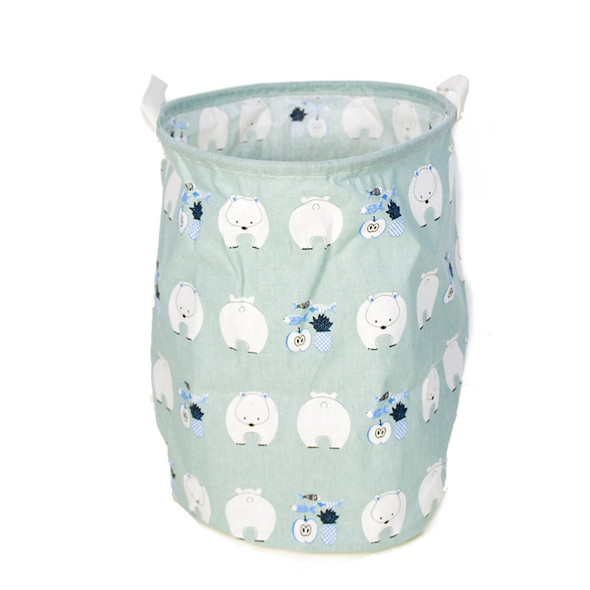 2 PCS Home Dirty Clothes Sundries Storage Box Bag Creative Print Storage Bucket( Small Fish White Bear Cyan )