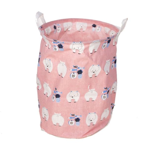 2 PCS Home Dirty Clothes Sundries Storage Box Bag Creative Print Storage Bucket(Small Fish White Bear Pink )