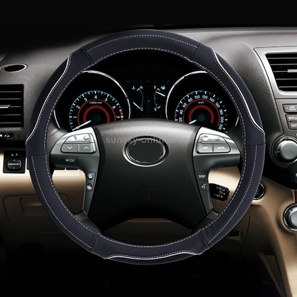 Universal Car Genuine Leather Colorful Stripe Steering Wheel Cover, Diameter: 38cm (White)