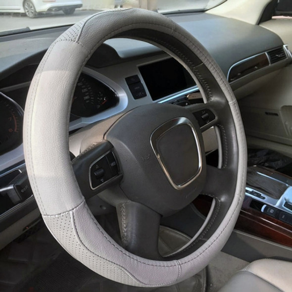 Universal Car Genuine Leather Sport Version Steering Wheel Cover, Diameter: 38cm (Grey)