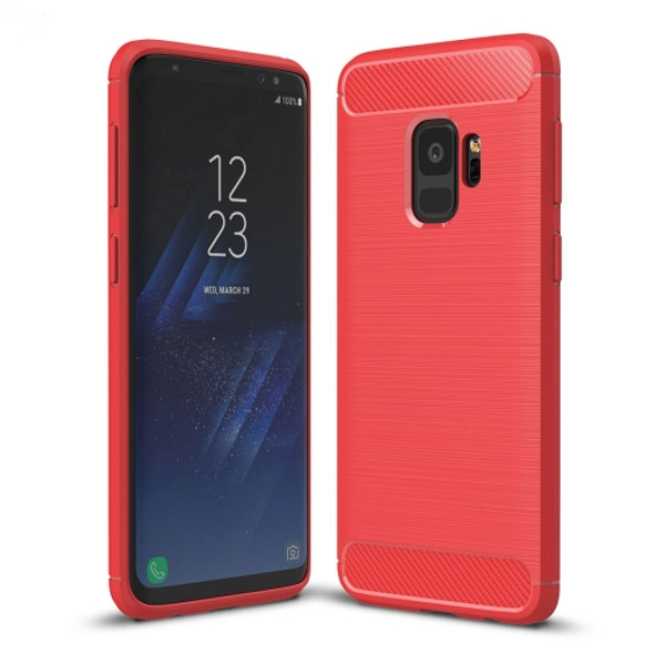 For Galaxy S9 Brushed Carbon Fiber Texture Soft TPU Anti-skip Protective Cover Back Case(Red)