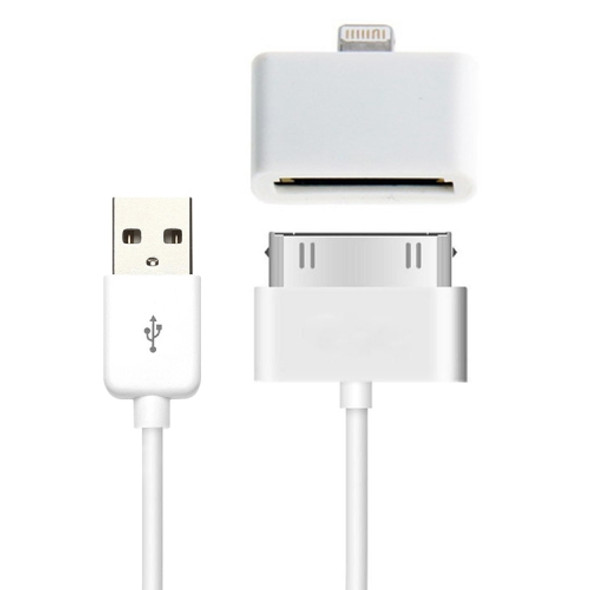 1m 2 in 1 30 Pin Female to 8 Pin Male Sync Data Adapter + iPhone 30 Pin USB Sync Cable, For iPhone XR / iPhone XS MAX / iPhone X & XS / iPhone 8 & 8 Plus / iPhone 7 & 7 Plus / iPhone 6 & 6s & 6 Plus & 6s Plus / iPad(White)