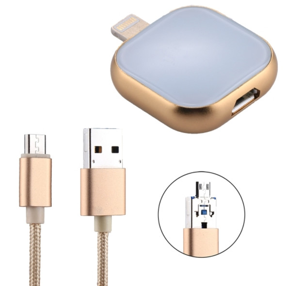 RQW-18S 8 Pin 64GB Multi-functional Flash Disk Drive with USB / Micro USB to Micro USB Cable, For iPhone XR / iPhone XS MAX / iPhone X & XS / iPhone 8 & 8 Plus / iPhone 7 & 7 Plus / iPhone 6 & 6s & 6 Plus & 6s Plus / iPad(Gold)