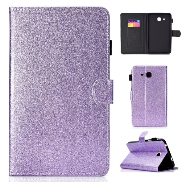 For Galaxy Tab A 7.0 (2016) T280 Varnish Glitter Powder Horizontal Flip Leather Case with Holder & Card Slot(Purple)