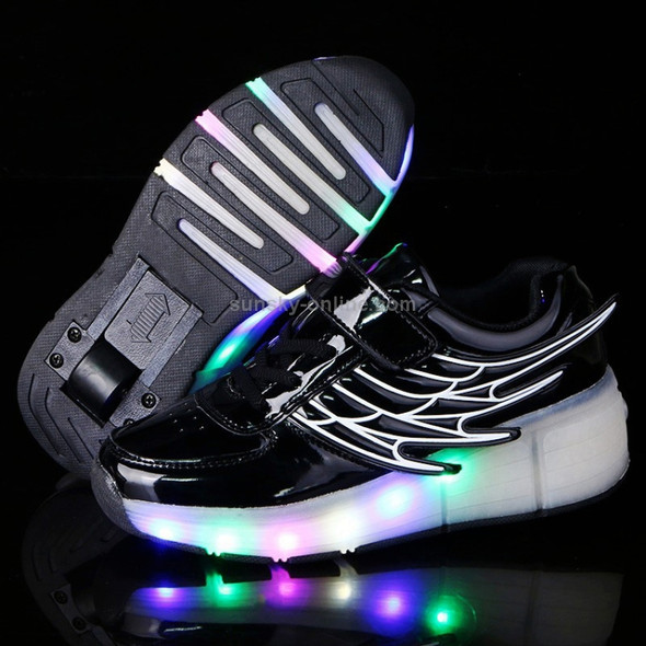 K02 LED Light Single Wheel Wing Roller Skating Shoes Sport Shoes, Size : 37 (Black)