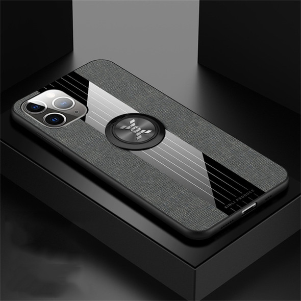 For iPhone 11 Pro Max XINLI Stitching Cloth Textue Shockproof TPU Protective Case with Ring Holder(Grey)