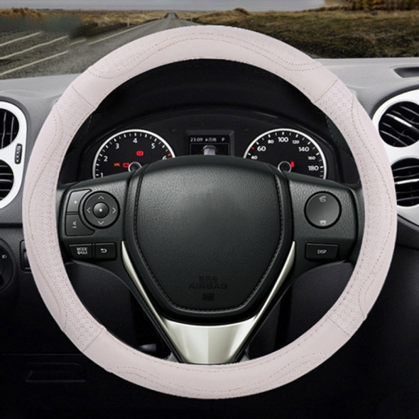 Universal Car Genuine Leather Embossing Steering Wheel Cover, Diameter: 38cm (Beige)