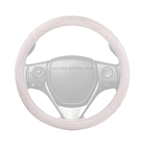 Universal Car Genuine Leather Embossing Steering Wheel Cover, Diameter: 38cm (Beige)