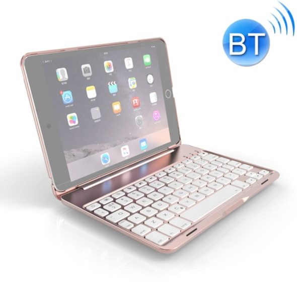 F8SM+ For iPad mini 4 Laptop Version Colorful Backlit Aluminum Alloy Bluetooth Keyboard Protective Cover (Rose Gold)