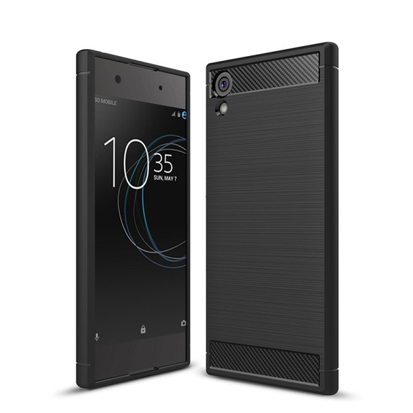 For Sony Xperia XA1 Ultra Brushed Texture Carbon Fiber Shockproof TPU Rugged Armor Protective Case(Black)