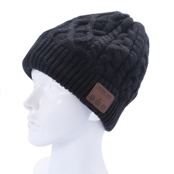 Wavy Textured Knitted Bluetooth Headset Warm Winter Beanie Hat with Mic for Boy & Girl & Adults(Black)