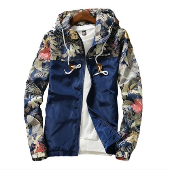 Floral Bomber Jacket Men Hip Hop Slim Fit Flowers Pilot Bomber Jacket Coat Men's Hooded Jackets, Size: XXL(Navy Blue)