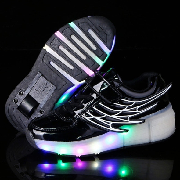 K02 LED Light Single Wheel Wing Roller Skating Shoes Sport Shoes, Size : 40 (Black)