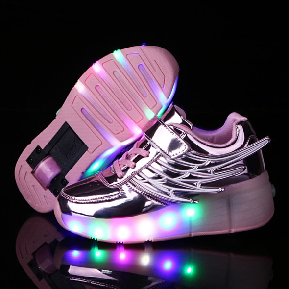 K02 LED Light Single Wheel Wing Roller Skating Shoes Sport Shoes, Size : 40 (Pink)