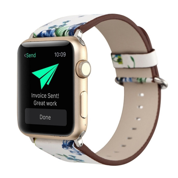 For Apple Watch Series 3 & 2 & 1 42mm Fashion Pastoralism Style Little Floral Pattern Women Watch Leather Wrist Band