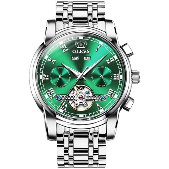 OLEVS 6607 Multi-function Men Big Flywheel Automatic Waterproof Mechanical Watch(Green)