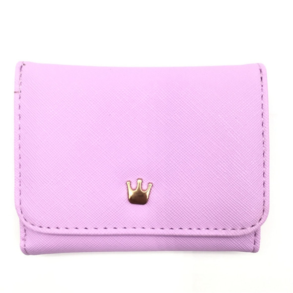 Short Mini Women Wallets Crown Decorated Fold PU Leather Coin Purse Card Holder(Purple)