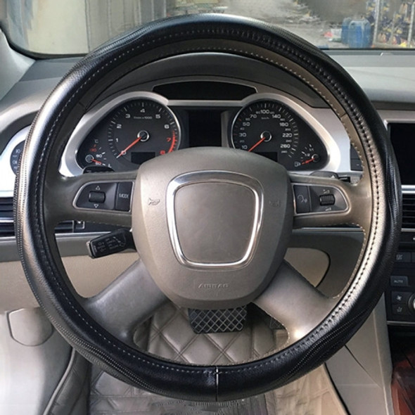 Universal Car Genuine Leather Pinhole Steering Wheel Cover, Diameter: 38cm (Black)