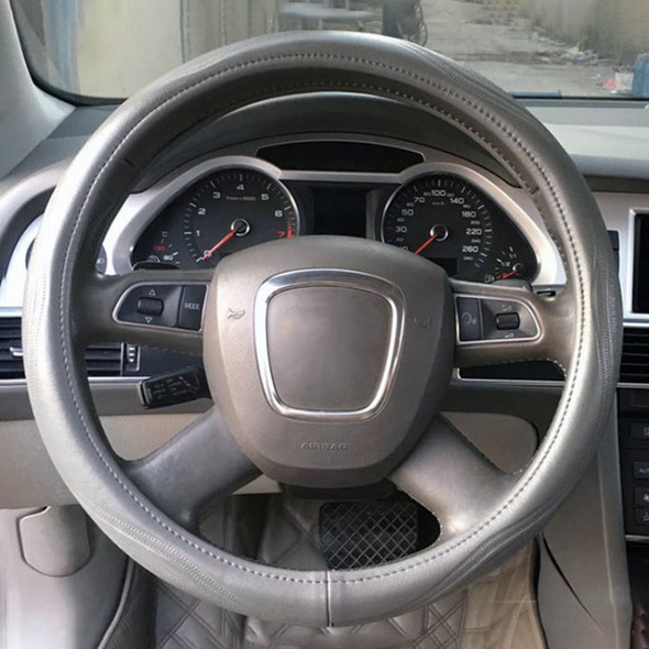 Universal Car Genuine Leather Pinhole Steering Wheel Cover, Diameter: 38cm (Grey)