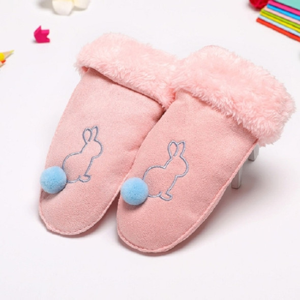 Cute Fur Ball Rabbit Embroidered Pattern Suede Warm Medium Age Children Mittens, Size:One Size(Pink)