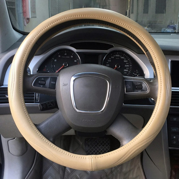 Universal Car Genuine Leather Pinhole Steering Wheel Cover, Diameter: 38cm (Beige)